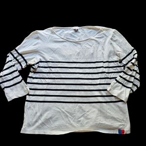 KULE Marine Striped White and Black 3/4 Sleeve  Cotton Lightweight Top Sz M